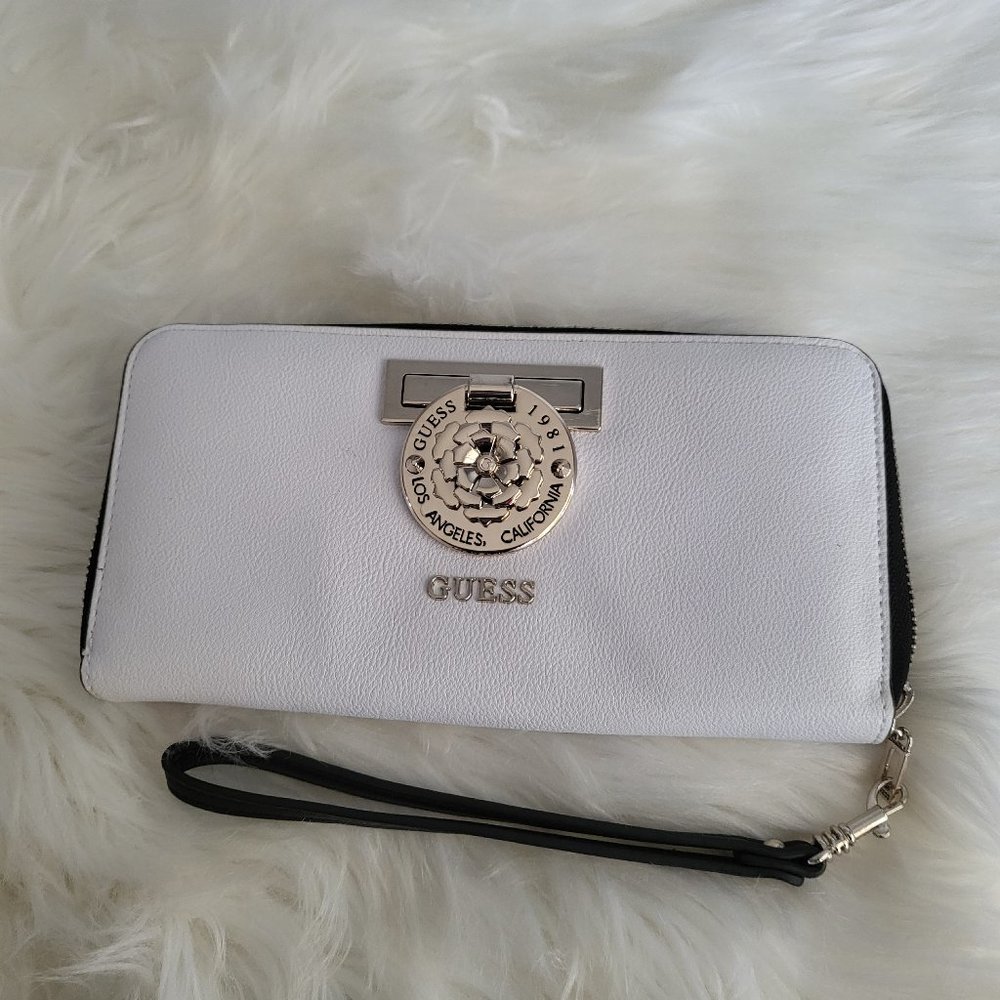 Black and white Guess wristlet